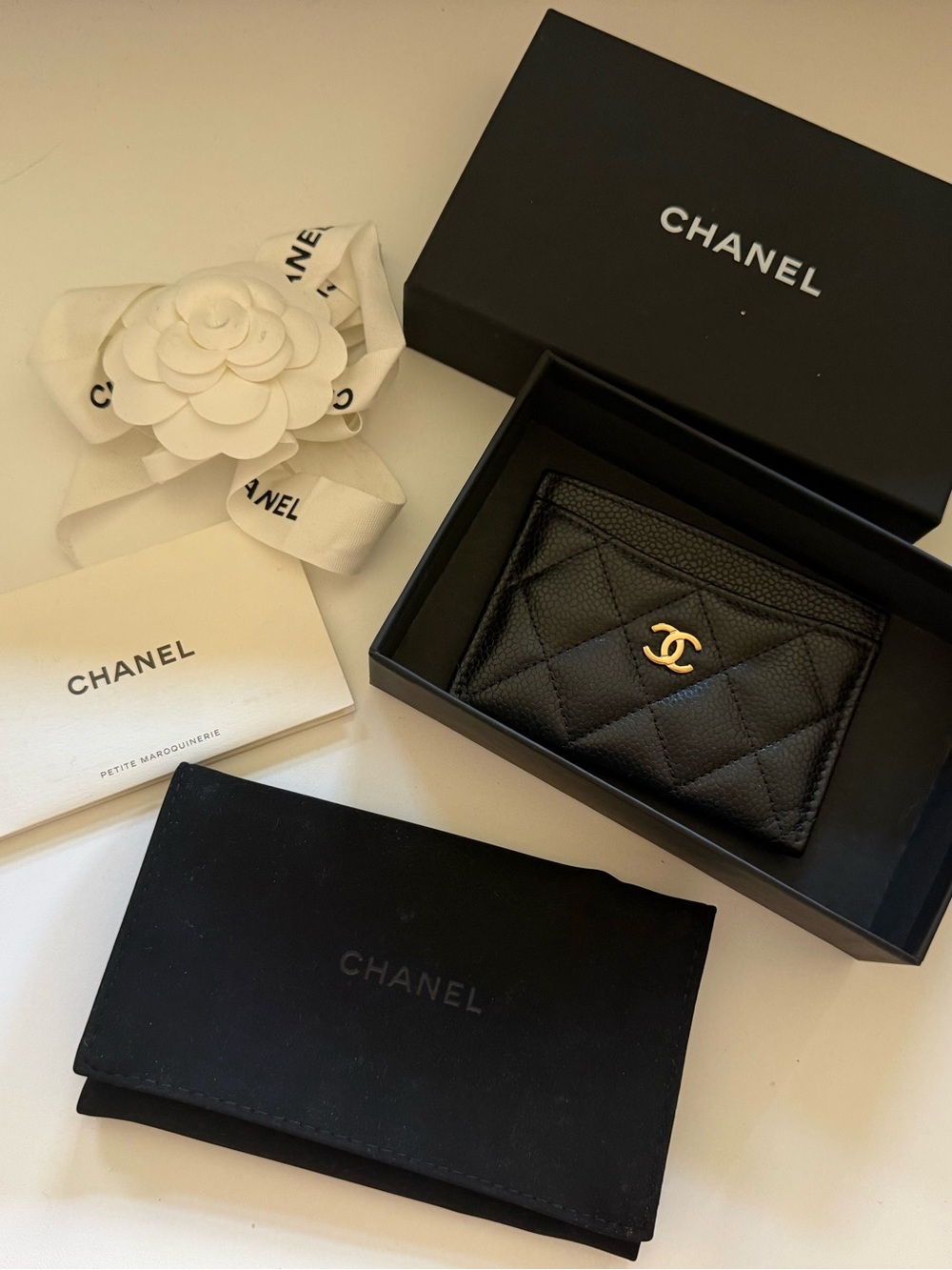 Authentic Chanel Caviar Card Holder GHW